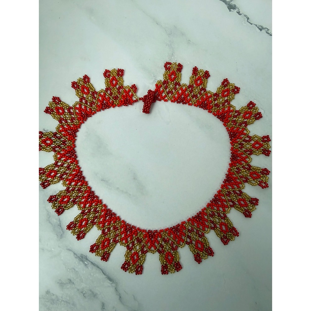 Handmade Artesanal Colorful Beaded Necklace Red Festival Boho